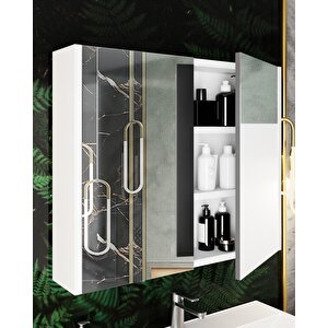 Arin 80cm, Aynalı Banyo Dolabı, Üst Modül, Beyaz, Mdf