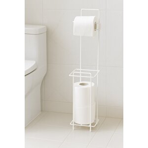 Beyaz Ayaklı Kare Tuvalet Kağıtlığı, Yedek Rulo Hazneli, Paslanmaya Dayanıklı Wc Kağıtlık, 13cm X 65cm- Raf : 404  - ( A - B )