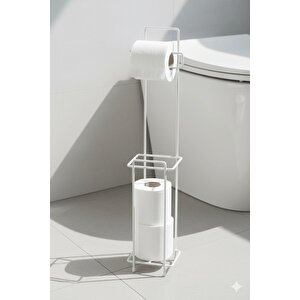 Beyaz Ayaklı Kare Tuvalet Kağıtlığı, Yedek Rulo Hazneli, Paslanmaya Dayanıklı Wc Kağıtlık, 13cm X 65cm- Raf : 404  - ( A - B )