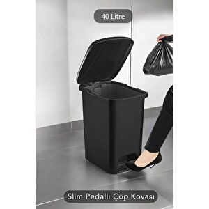 Srl-3030 Slim Pedallı Plastik Çöp Kovası İç Kovalı 40 Lt Siyah
