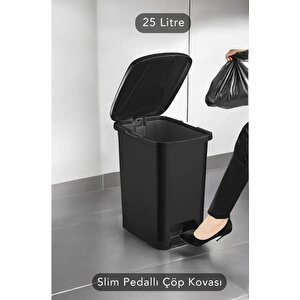 Srl-3029 Slim Pedallı Plastik Çöp Kovası İç Kovalı 25 Lt Siyah