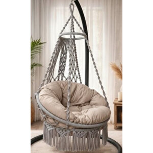 Tek Kişilik Makrome El Örgüsü Salıncak (gri) Mis38002gri (sadece Salıncak)