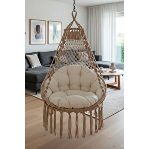 Tek Kişilik Makrome El Örgüsü Salıncak Minderli (bej) Mis38006bejm / 80x90 Cm (salıncak Ve Minder)