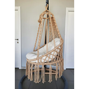 Tek Kişilik Makrome El Örgüsü Salıncak Minderli (bej) Mis38006bejm / 80x90 Cm (salıncak Ve Minder)