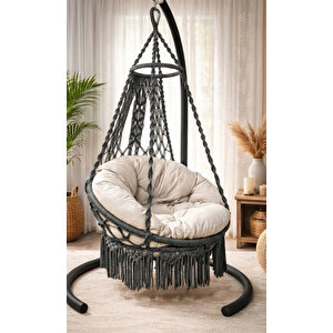 Tek Kişilik Makrome El Örgüsü Salıncak (Antrasit Gri̇) Mi̇nder Ve Aski Demi̇ri̇ İle Mi̇s38002antrasi̇tma