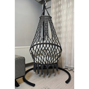 Tek Kişilik Makrome El Örgüsü Salıncak (koyu Gri̇) Mi̇nder Ve Aski Demi̇ri̇ İle Mi̇s38002antrasi̇tma