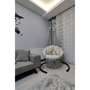 Tek Kişilik Makrome El Örgüsü Salıncak (gri̇) Mi̇nder Ve Aski Demi̇ri̇ İle Mi̇s38002grima