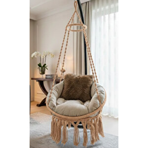 Tek Kişilik Makrome El Örgüsü Salıncak (bej) Mi̇nder Ve Aski Demi̇ri̇ İle Mi̇s38003bejma