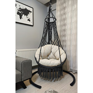 Tek Kişilik Makrome El Örgüsü Salıncak (antrasit Gri) Mis38002antrasit (sadece Salıncak)