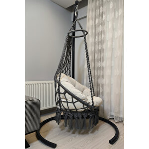 Tek Kişilik Makrome El Örgüsü Salıncak (antrasit Gri) Mis38002antrasit (sadece Salıncak)