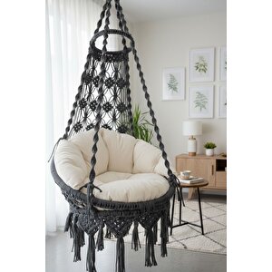 Tek Kişilik Makrome El Örgüsü Salıncak Minderli (koyu Gri̇) Mis38002antrasitm / (salıncak Ve Minder)