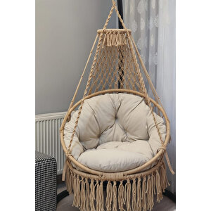Tek Kişilik Makrome El Örgüsü Salıncak (bej) Mi̇nder Ve Aski Demi̇ri̇ İle 80x90 Cm  Mi̇s38006bejma