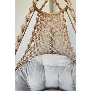 Tek Kişilik Makrome El Örgüsü Salıncak (bej) Mi̇nder Ve Aski Demi̇ri̇ İle 80x90 Cm  Mi̇s38006bejma