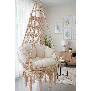 Tek Kişilik Makrome El Örgüsü Salıncak Minderli (bej) Mis38001bejm / (salıncak Ve Minder)