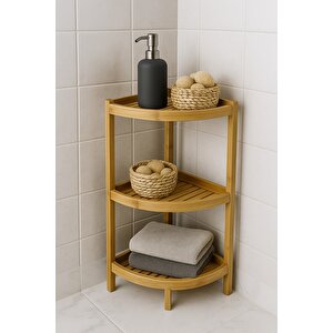 Doğal Bambu 3 Katlı Köşe Banyo Rafı – Suya Dayanıklı Ahşap Organizer Br-6718