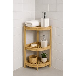 Doğal Bambu 3 Katlı Köşe Banyo Rafı – Suya Dayanıklı Ahşap Organizer Br-6718