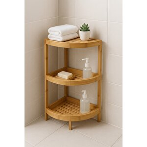 Doğal Bambu 3 Katlı Köşe Banyo Rafı – Suya Dayanıklı Ahşap Organizer Br-6718
