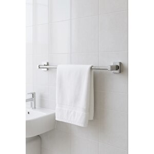 Krom Yapışkanlı Uzun Havluluk – Kare Topuzlu Metal Banyo Havlu Askısı, Dayanıklı & Şık