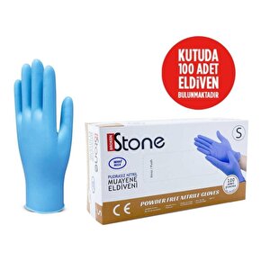 Stone Nitril Pudrasız Mavi Muayene Eldiveni 100' Lü Paket Small S