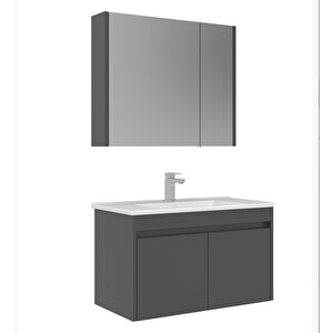 Arno Kapaklı 85 Cm Banyo Dolabı Takımı Parlak Antrasit