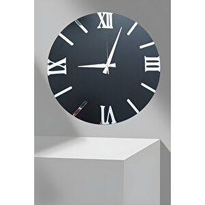 Roma Rakamlı Gümüş Renk Parlak Aynalı Pleksi Dekor Ahşap Mdf Duvar Saati