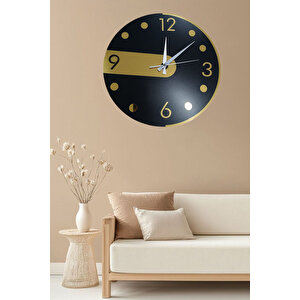 Dekoratif Parlak Altın Rengi Pleksi Tasarım Ahşap Mdf Sessiz Akar Saat Mekanizmalı Duvar Saati 40 Cm