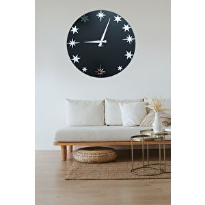 Kutup Yıldızı Temalı 40 Cm Ahşap Mdf Üzeri Gümüş Renk Aynalı Pleksi Dekor Duvar Saati