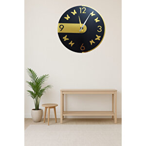 Gold Aynalı Pleksi Kelebek Model Ahşap Mdf Üzerine Dekor 40 Cm Sessiz Akar Saat Mekanizmalı  Duvar Saati