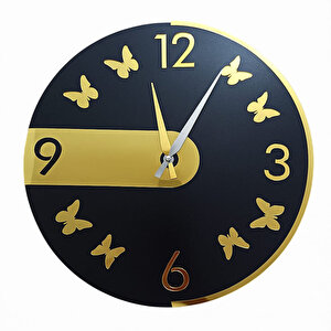Gold Aynalı Pleksi Kelebek Model Ahşap Mdf Üzerine Dekor 40 Cm Sessiz Akar Saat Mekanizmalı  Duvar Saati