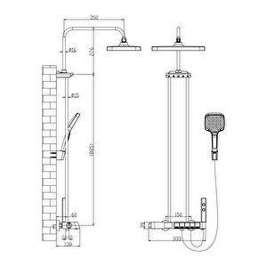 Piano Tepe Duş Sistemi Termostatik Metalik Gri Ds.pn710gr