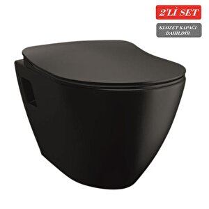 Terra Asma Klozet (tp325.sm) Mat Siyah + Duck Yavaş Kapanan Kapak Mat Siyah 2'li Set