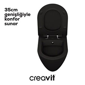 Creavit Terra Asma Klozet (tp325.sm) Mat Siyah + Duck Yavaş Kapanan Kapak Mat Siyah 2'li Set