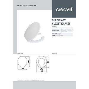 Creavit Bedensel Engelli Asma Klozet 1.kalite (bd320.02) + Engelli Yavaş Kapanan Kapak 2'li Set