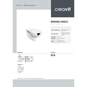 Creavit Bedensel Engelli Asma Klozet 1.kalite (bd320.02) + Engelli Yavaş Kapanan Kapak 2'li Set