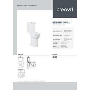 Creavit Bedensel Engelli Arkadan Çıkışlı Klozet + Rezervuar + İç Takım + Çınar Yavaş Kapanan Kapak 4 'lü Set