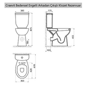 Creavit Bedensel Engelli Arkadan Çıkışlı Klozet + Rezervuar + İç Takım + Çınar Yavaş Kapanan Kapak 4 'lü Set