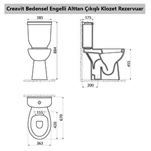 Creavit Bedensel Engelli Alttan Çıkışlı Klozet + Rezervuar + İç Takım + Çınar Yavaş Kapanan Kapak 4 'lü Set