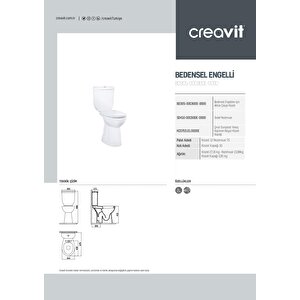 Creavit Bedensel Engelli Alttan Çıkışlı Klozet + Rezervuar + İç Takım + Çınar Yavaş Kapanan Kapak 4 'lü Set