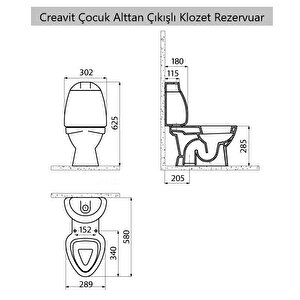 Creavit Çocuk Alttan Çıkışlı Klozet + Rezervuar + İç Takım + Çocuk Klozet Kapağı 4 'lü Set