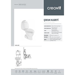 Creavit Çocuk Alttan Çıkışlı Klozet + Rezervuar + İç Takım + Çocuk Klozet Kapağı 4 'lü Set