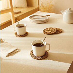 4'lü Bej Renk Motifli Rafya Bardak Altlığı Ø 11 Cm