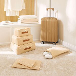 6'lı Jüt Keten Kumaş Bavul İçi Düzenleyici Set