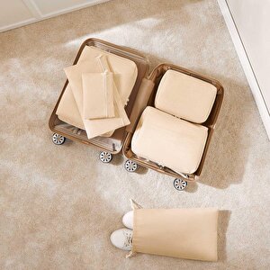 6'lı Jüt Keten Kumaş Bavul İçi Düzenleyici Set