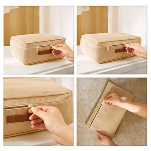 Ocean Home Textile 6'lı Jüt Keten Kumaş Bavul İçi Düzenleyici Set