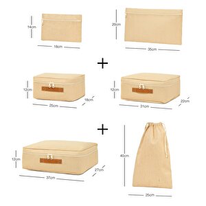 Ocean Home Textile 6'lı Jüt Keten Kumaş Bavul İçi Düzenleyici Set