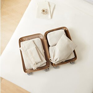 6'lı Gri Dama Desen Pamuklu Bavul İçi Düzenleyici Set