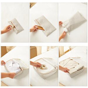 Ocean Home Textile 6'lı Gri Dama Desen Pamuklu Bavul İçi Düzenleyici Set