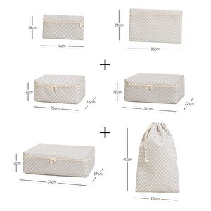 Ocean Home Textile 6'lı Gri Dama Desen Pamuklu Bavul İçi Düzenleyici Set