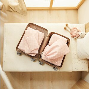 6'lı Pembe Dama Desen Pamuklu Bavul İçi Düzenleyici Set
