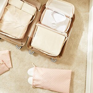 6'lı Pembe Dama Desen Pamuklu Bavul İçi Düzenleyici Set